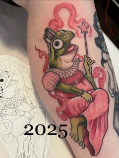 Illustrative magical frog tattoo by @adear_tattoo