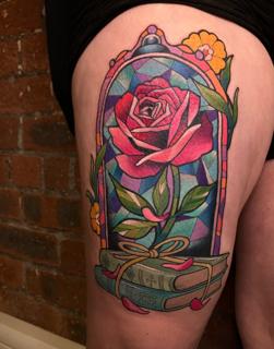 Illustrative stained glass rose tattoo by @abbiewilliamstattoo