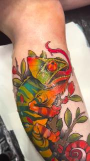 Color realism colorful chameleon tattoo by @abishroom_tattoos