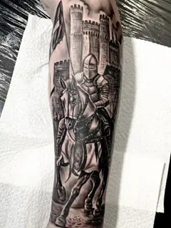 Realism knight on horse tattoo by @ade_truemantattoo