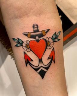 Traditional anchor heart tattoo by @gk._tattoo