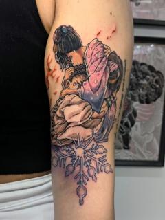 Anime anime embrace snowflake tattoo by @angelo.oxblood