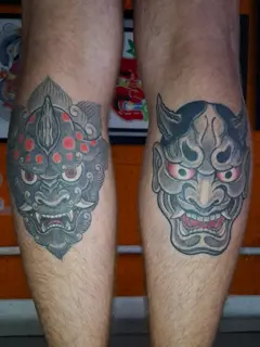 Japanese japanese masks tattoo by @akhil.tattoo
