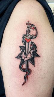 Traditional snake dagger tattoo by @alberto_sagripanti