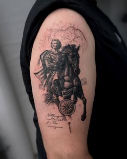 Realism alexander horse tattoo by @dahoonietattoo