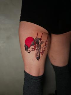 Illustrative shibari woman tattoo by @antzas.ttt