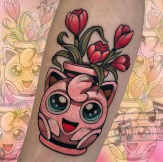 Anime jigglypuff flowerpot tattoo by @alexnik_tt