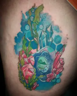 Illustrative crystals and geode tattoo by @alexingart