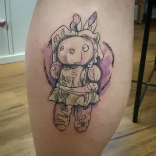 Illustrative stuffed bunny tattoo by @alexingart