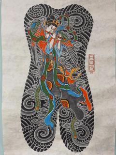 Japanese mythical musician tattoo by @alex.j.griffith