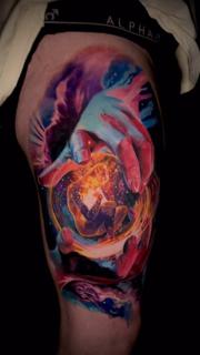 Realism cosmic hands tattoo by @alexsanto_tattoos