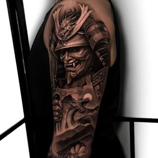 Japanese realism samurai dragon tattoo by @alfie.wyre.s2