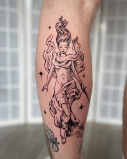 Illustrative flowing goddess tattoo by @inked_by_alice