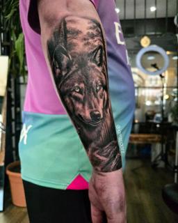 Realism realistic wolf tattoo by @iamscaarz