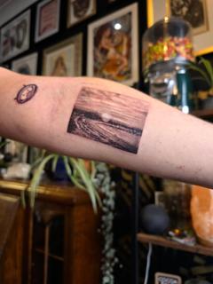 Realism sunset landscape tattoo by @iamscaarz