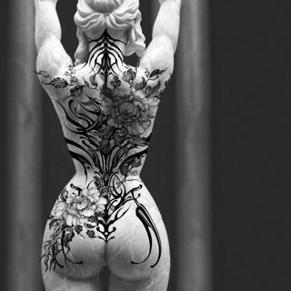 Blackwork floral backpiece tattoo by @sitsan.barcodetattoo