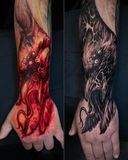 Dark realism organic monster tattoo by @anders_grucz_tattoo
