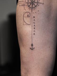 Fine line compass golden ratio tattoo by @andreas.givskov