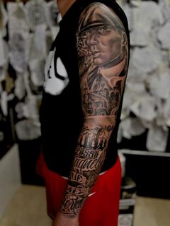 Realism gangster portrait tattoo by @anduen_la23