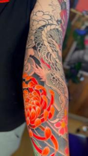 Japanese japanese dragon chrysanthemum tattoo by @angelaltilar_tattoo