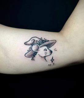 Illustrative mouse with hat tattoo by @angie_needs_ink