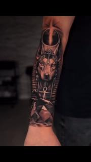 Realism anubis portrait tattoo by @anna_tattooss