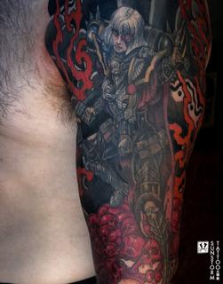 Illustrative armored warrior tattoo by @seventhswordtattoo