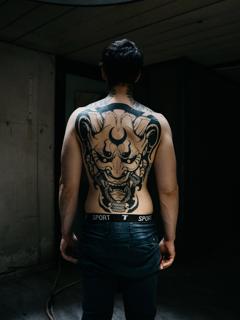 Japanese demon mask tattoo by @lil_doublex