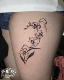 Fine line orchid flowers tattoo by @design4lifetattoo