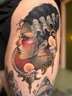 Neo-traditional bride of frankenstein tattoo by @bethrosetattoo