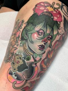 Anime mushroom girl tattoo by @bethrosetattoo