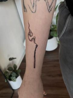 Fine line burning matchstick tattoo by @dijon.did.it