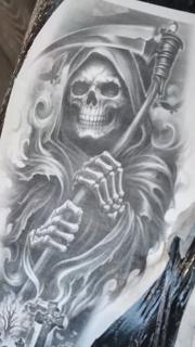 Realism grim reaper skull tattoo by @inkside1812