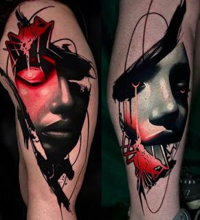 Abstract realism abstract face tattoo by @sirtattooart