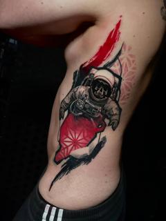 Illustrative astronaut skull tattoo by @sirtattooart