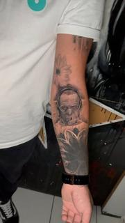 Realism frankenstein portrait tattoo by @chico_payaso.ink