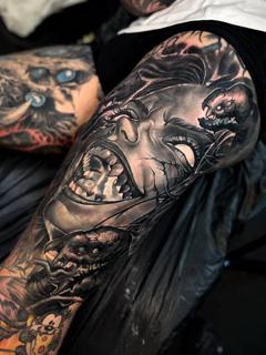 Horror realism horror portrait tattoo by @boyetattoo
