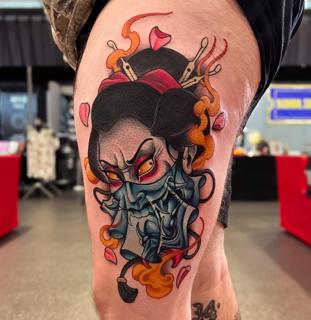 Neo-traditional hannya geisha tattoo by @devilclawtattoo
