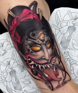 Neo-traditional japanese demonic geisha tattoo by @devilclawtattoo