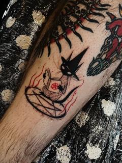 Blackwork witchy cat tattoo by @freakyface_