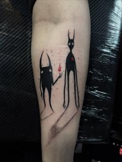 Blackwork creepy figures tattoo by @freakyface_