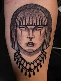 Blackwork stylized woman face tattoo by @ilovetattooing