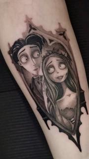 Blackwork gothic couple tattoo by @danijtattoo