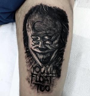 Realism creepy clown tattoo by @danny_tattooart