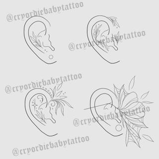 Fine line floral ear tattoo by @newidshirley