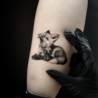 Realism yawning fox tattoo by @daria_inkaholic