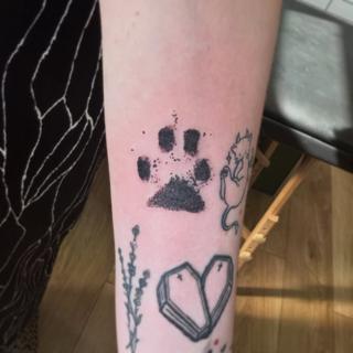 Dotwork paw print tattoo by @monkhousetattoos