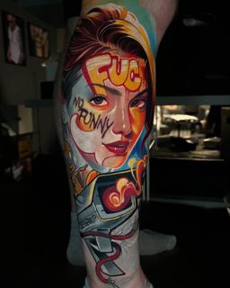 Pop art pop art portrait tattoo by @komarov_tattoo