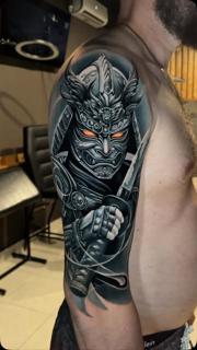 Realism samurai warrior tattoo by @komarov_tattoo