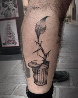 Illustrative trash can plant tattoo by @insomnia_zls